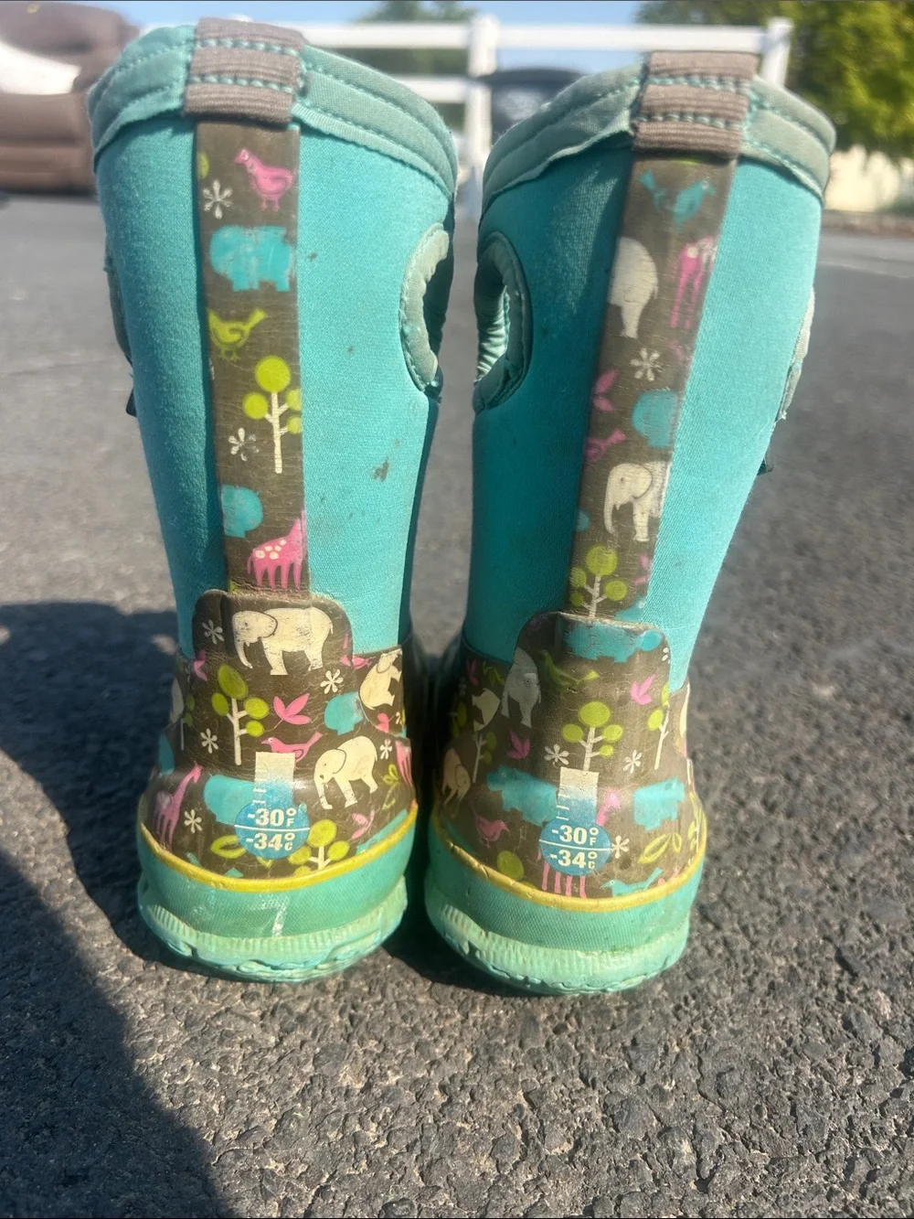 Bogs Kids Teal and Olive Animal Print Rain Boots